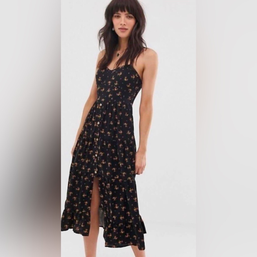 Band of gypsies floral black maxi midi dress SZ M